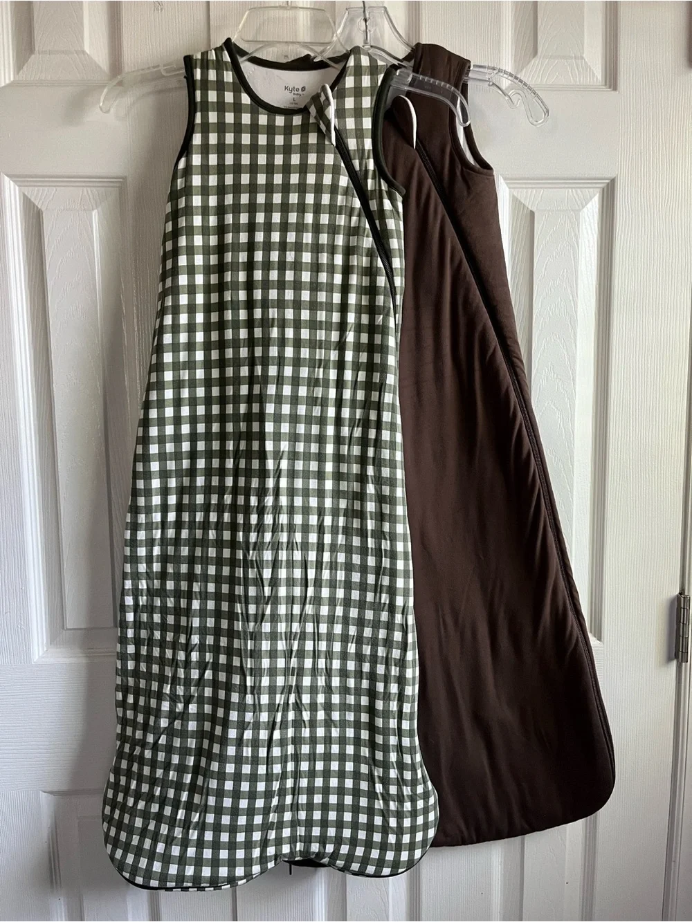 Bundle of 2 Kyte Baby Sleep Bags Sack Brown & Green Check Large 1.0 TOG, 2.5 TOG